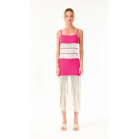 My Beachy Side Crochet Fringed Colorblock Summer Maxi Dress Fuschia Small $462